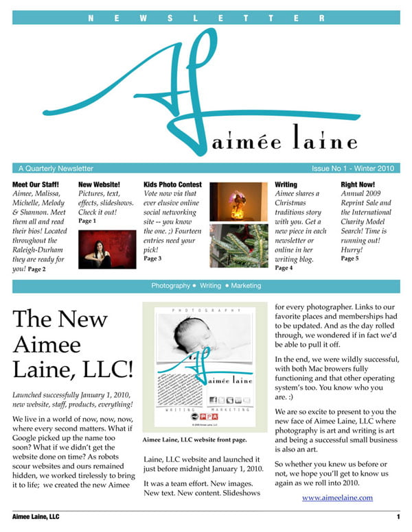 Aimee Laine Winter 2010 Newsletter - Page 1