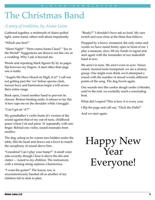 Aimee Laine Winter 2010 Newsletter - Page 1