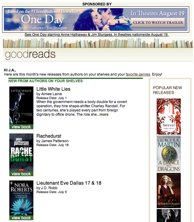 Goodreads Newsletter July 2011 (a portion)